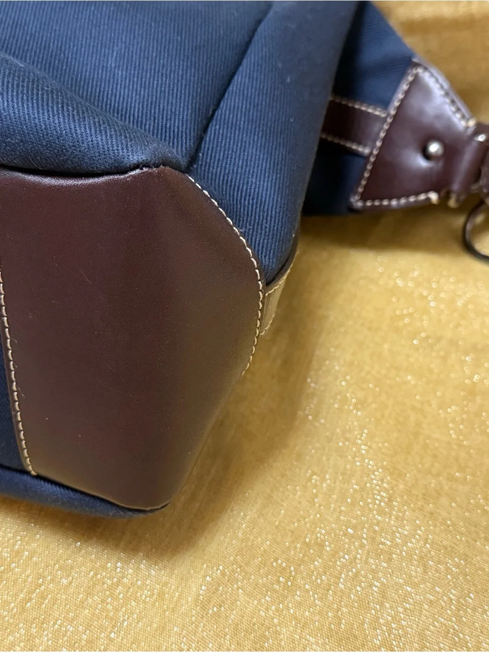 Burberry Navy Canvas Hobo Bag with Brown Accents